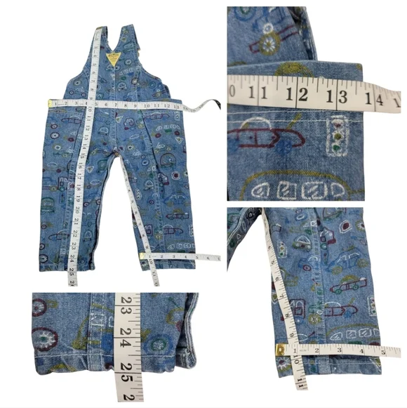 Vintage Oshkosh B'Gosh Overalls Blue Denim Car Truck Print Toddler 1990’s Sz 18M - Picture 14 of 15